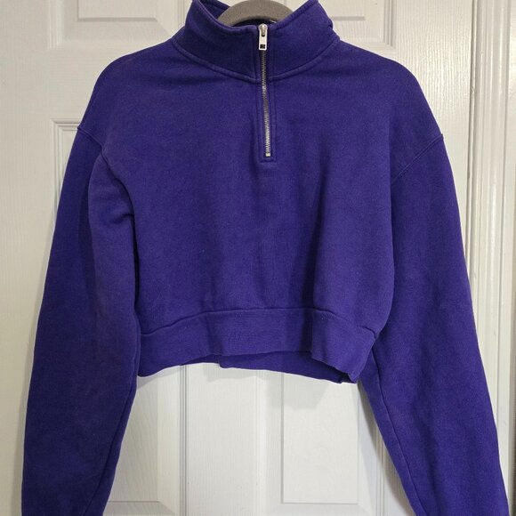 Aritzia TNA cozy Perfect /boyfriend cropped sweater/short set Purple M/XS - Picture 5 of 11